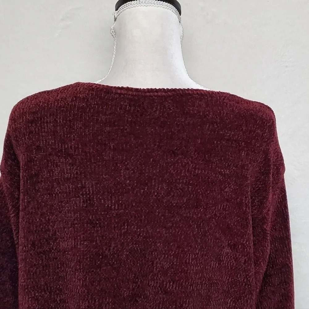 Vintage 90s Carolina Colours Deep Red Chenille Knit Long Sleeve Crewneck Sweater